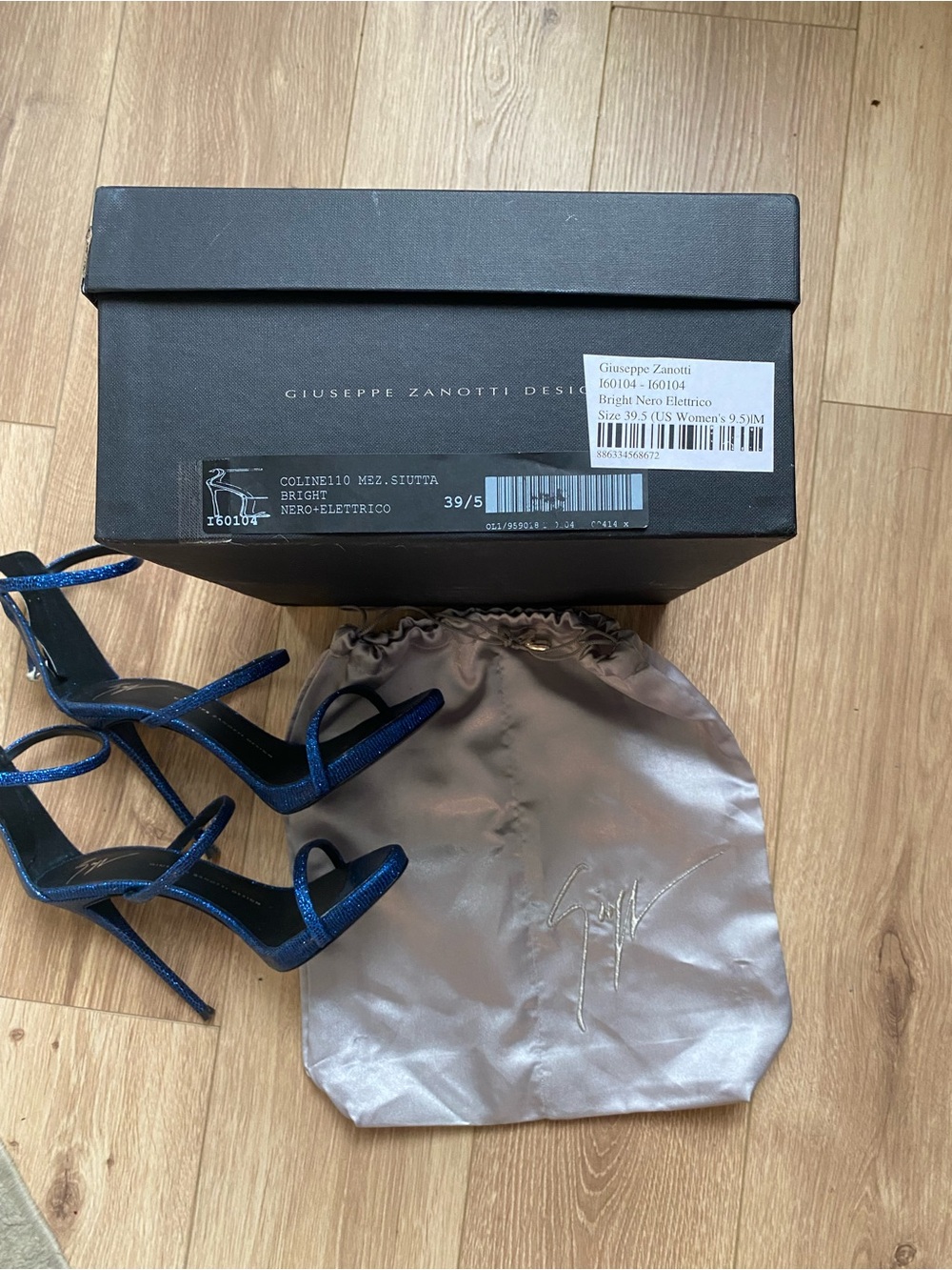 Giuseppe Zanotti Metallic Navy Strappy Stiletto Sandals Size 9.5 - Picture 6 of 10